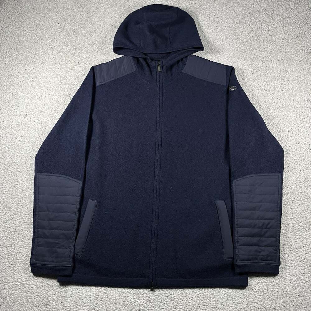 KJUS Aspen Hooded Jacket Mens L 52 Blue Merino Wool Full Zip Golf Pockets
